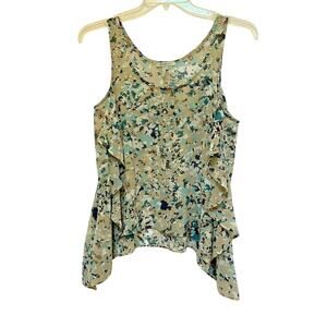 BCBGirls Silky Sheer Tank Top Ruffles Gray Teal XS